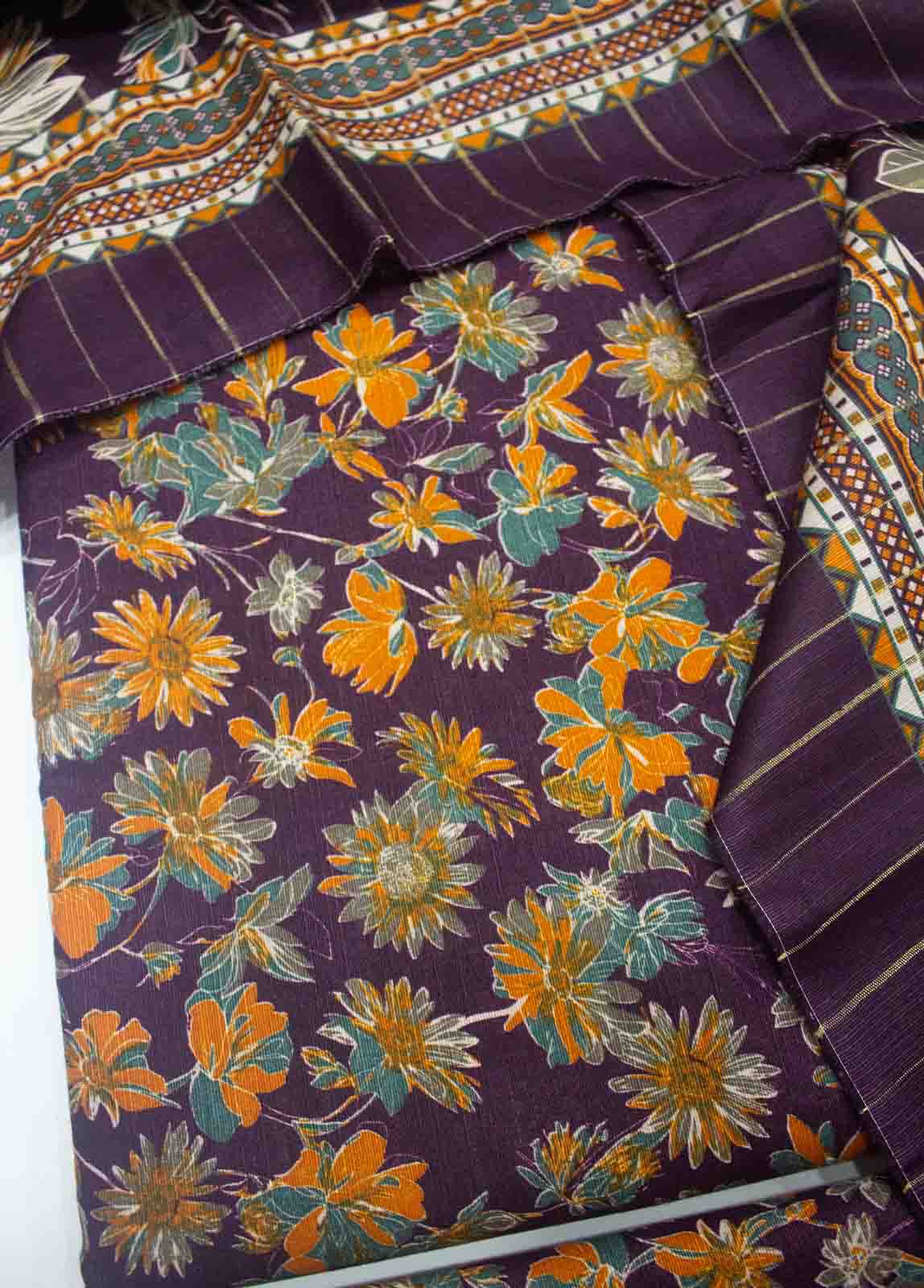 Bin Saeed Fabric - WKU-048-3 Piece Khaddar Printed UnStitched Suit