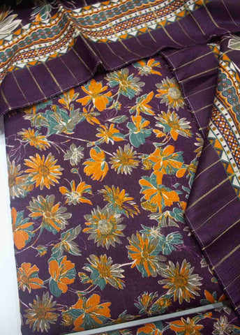 Bin Saeed Fabric - WKU-048-3 Piece Khaddar Printed UnStitched Suit