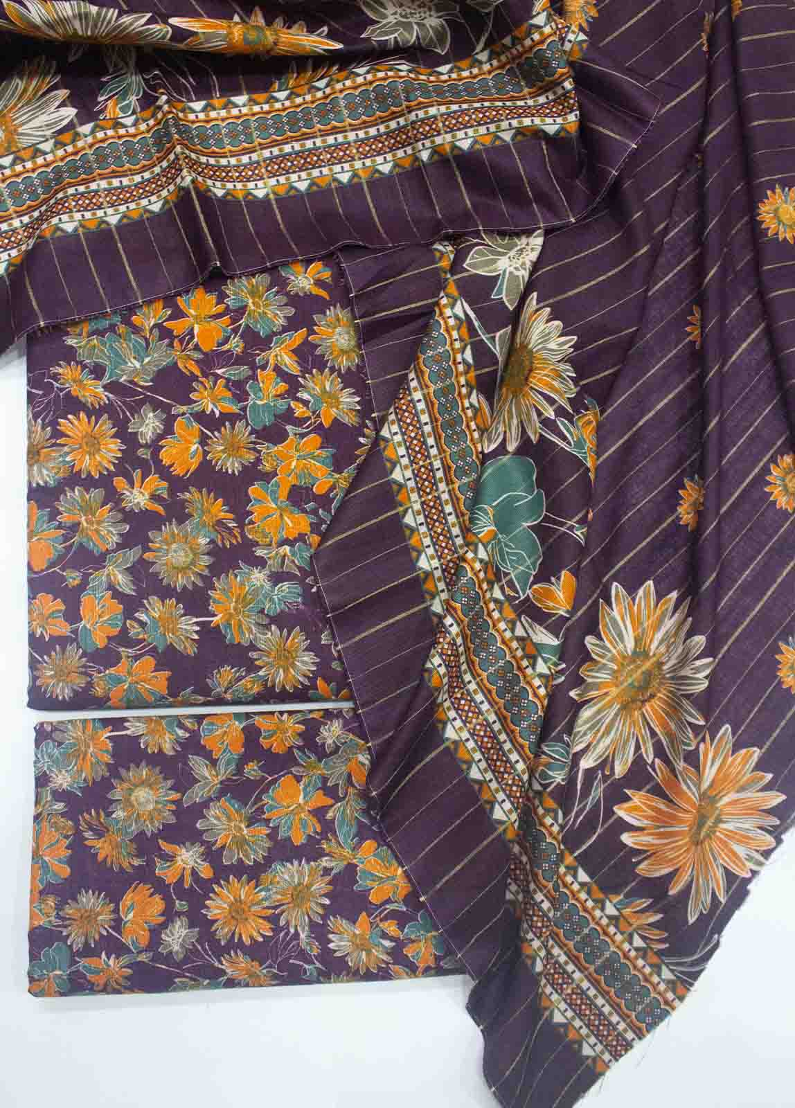 Bin Saeed Fabric - WKU-048-3 Piece Khaddar Printed UnStitched Suit