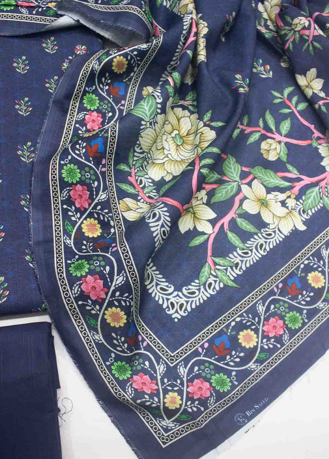 Bin Saeed Fabric - WKU-089-3 Piece Khaddar Printed UnStitched Suit