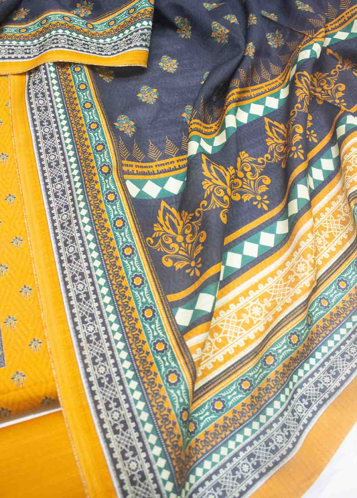 Bin Saeed Fabric - WKU-099 A-3 Piece Khaddar Printed UnStitched Suit