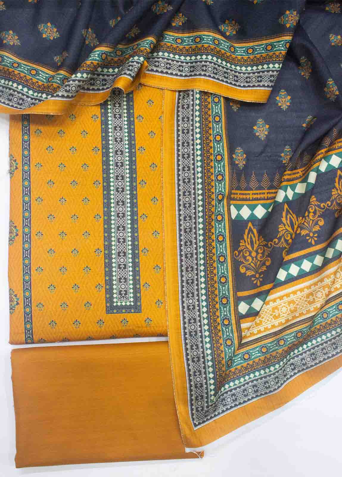 Bin Saeed Fabric - WKU-099 A-3 Piece Khaddar Printed UnStitched Suit