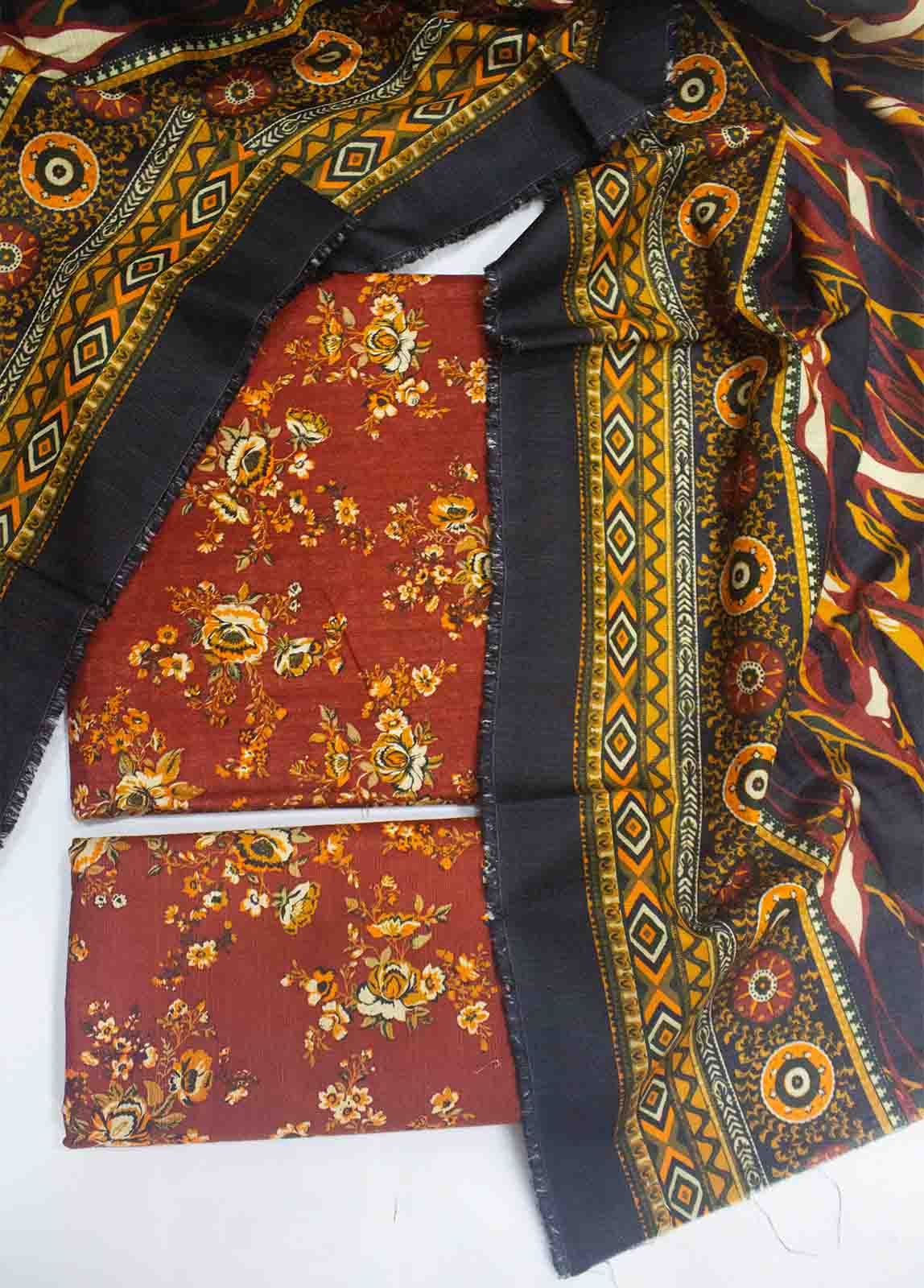 Bin Saeed Fabric - WKU-120- 3 Piece Printed Khaddar UnStitched Suit