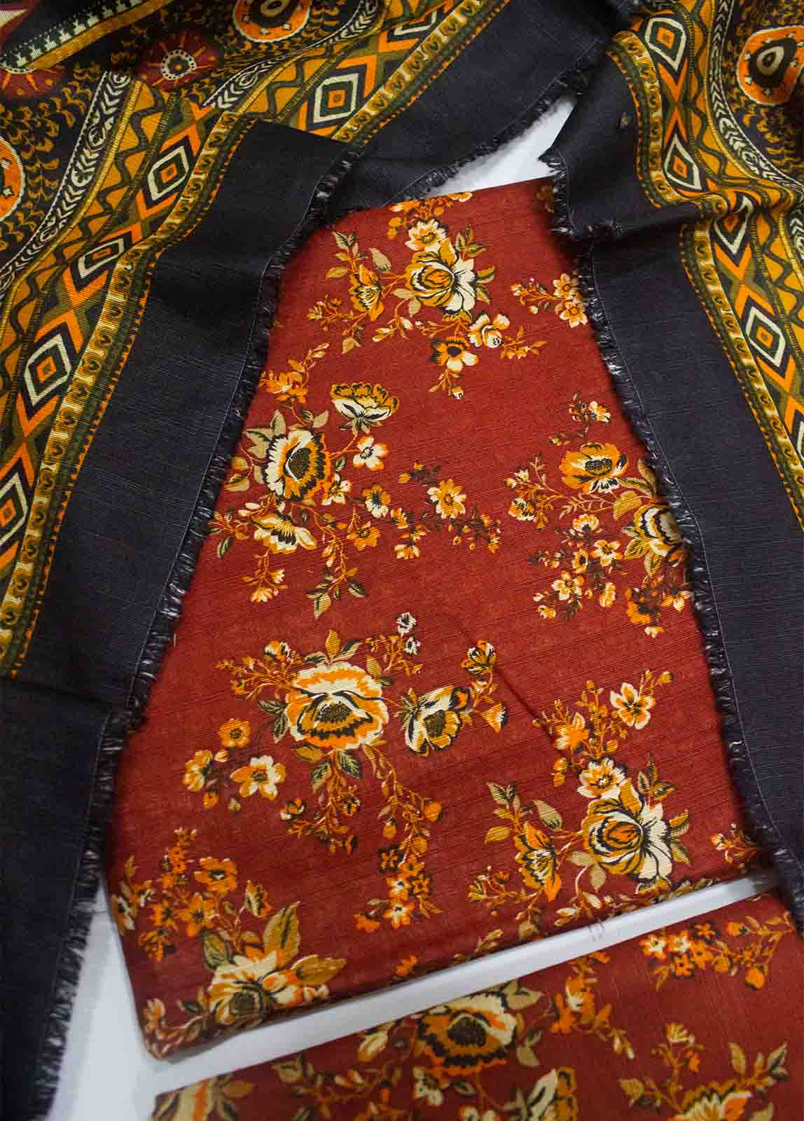 Bin Saeed Fabric - WKU-120- 3 Piece Printed Khaddar UnStitched Suit