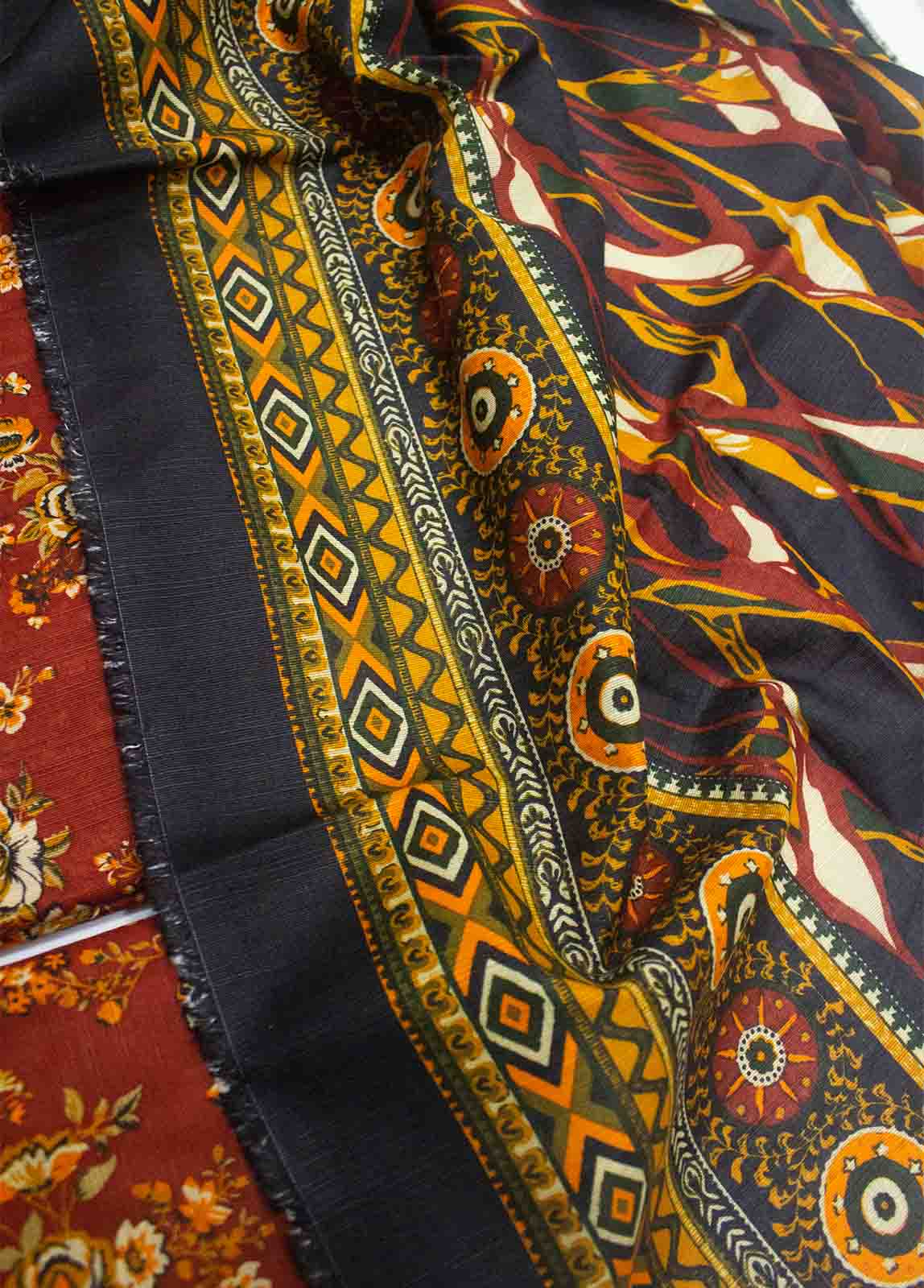 Bin Saeed Fabric - WKU-120- 3 Piece Printed Khaddar UnStitched Suit