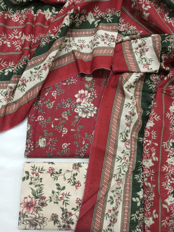 Bin Saeed Fabric - WKU-178- 3 Piece Khaddar Printed UnStitched Suit