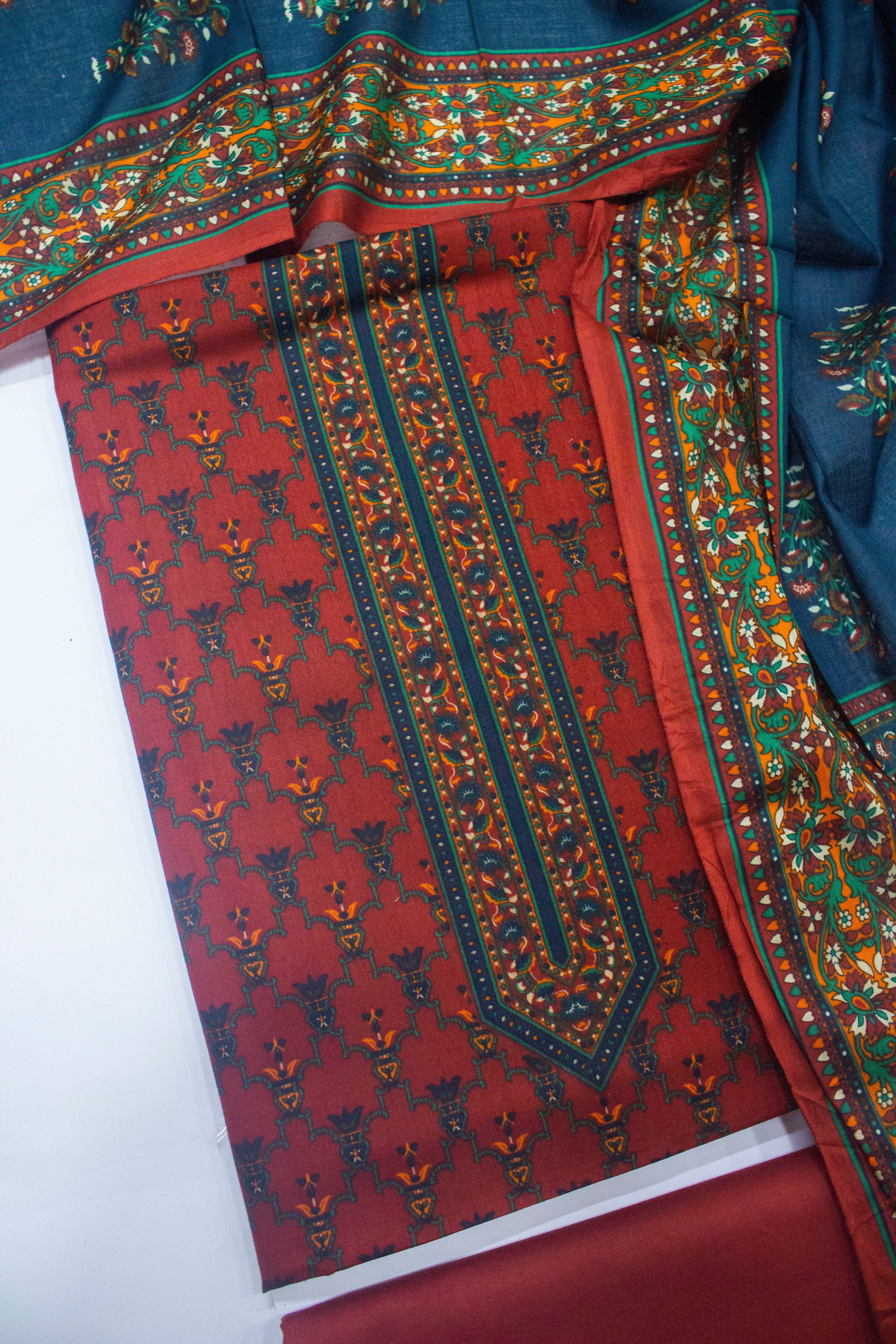 Bin Saeed Fabric - WKU-709- 3 Piece Khaddar Printed UnStitched Suit