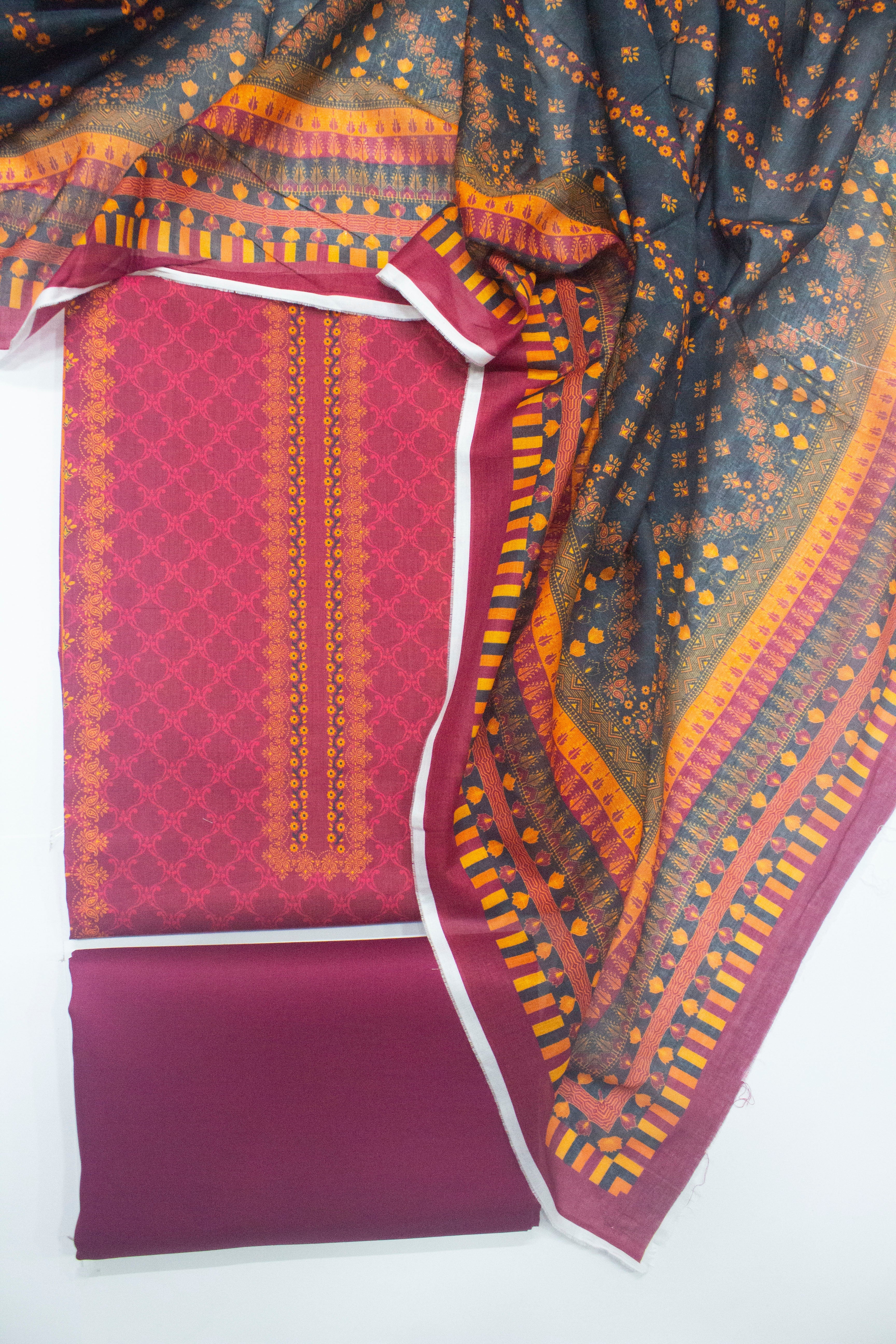 Bin Saeed Fabric - WKU-712- 3 Piece Khaddar Printed UnStitched Suit