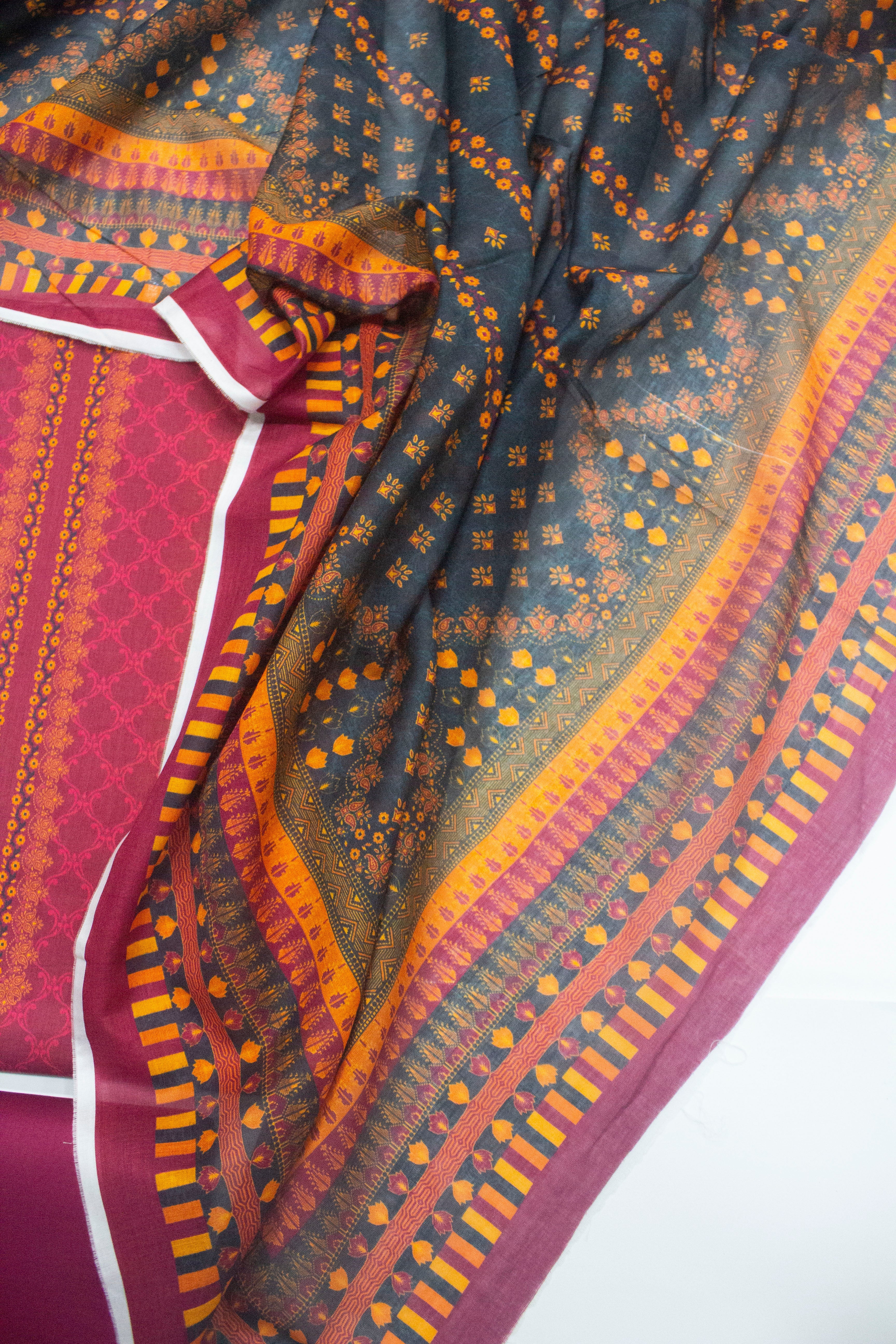 Bin Saeed Fabric - WKU-712- 3 Piece Khaddar Printed UnStitched Suit