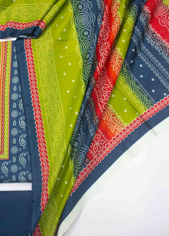 Bin Saeed Fabric - WK_R_006-3 Piece Khaddar Printed Unstitched Suit