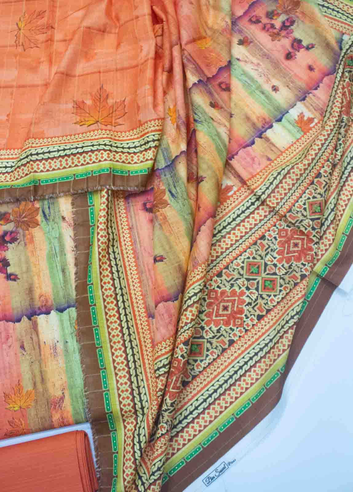 Bin Saeed Fabric - WK_R_050-3 Piece Khaddar Printed Unstitched Suit