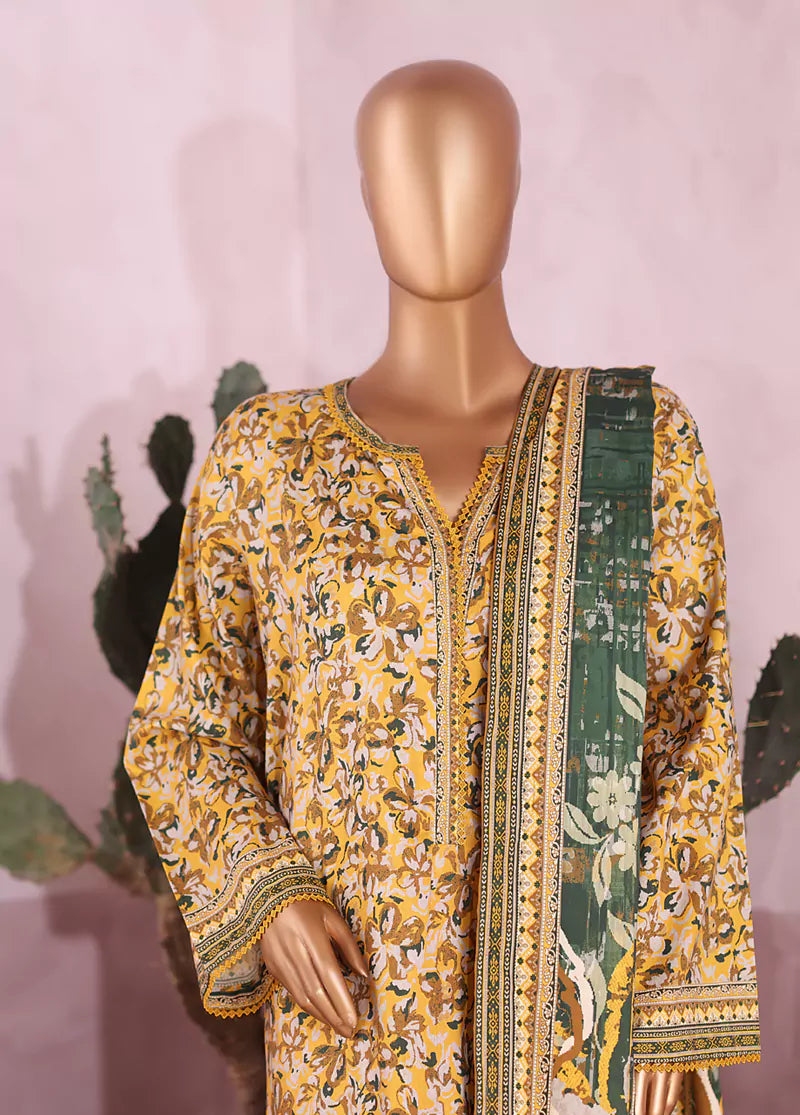 ZC-2572- 3 Piece Printed Viscose Cotton Stitched Suit