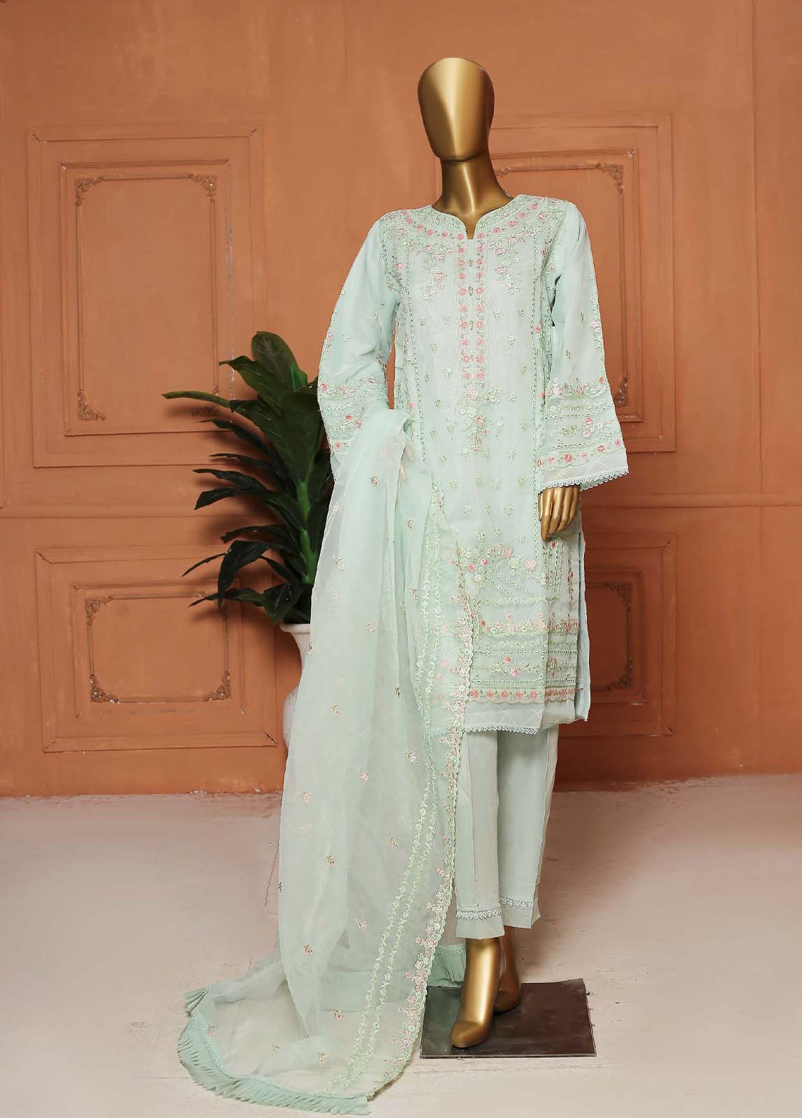 ZEF-2006-B - 3 Piece Embroidered Organza Stitched Suit