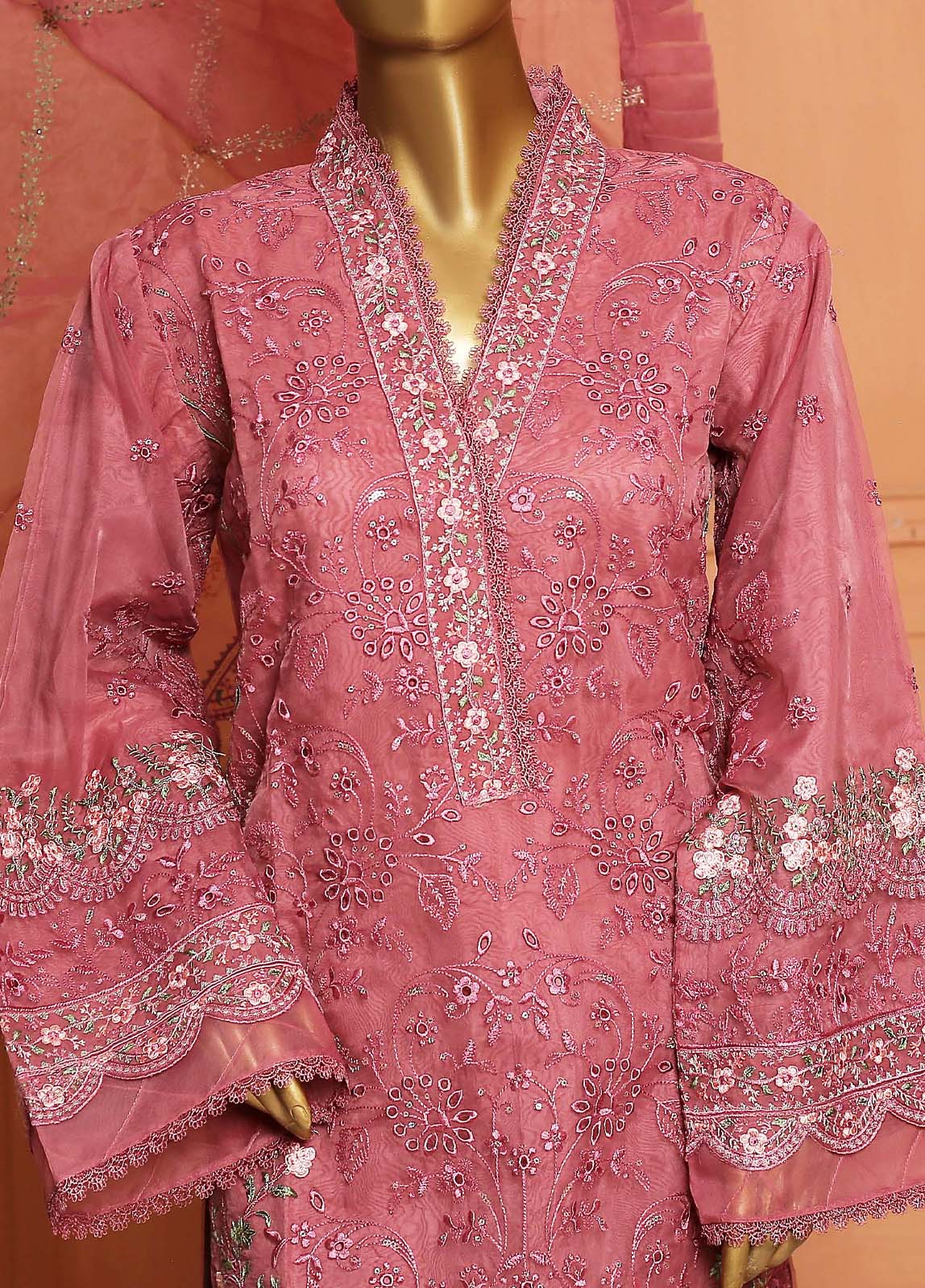 Bin Saeed Fabric - ZEF-2008-C - 3 Piece Embroidered Organza Stitched Suit