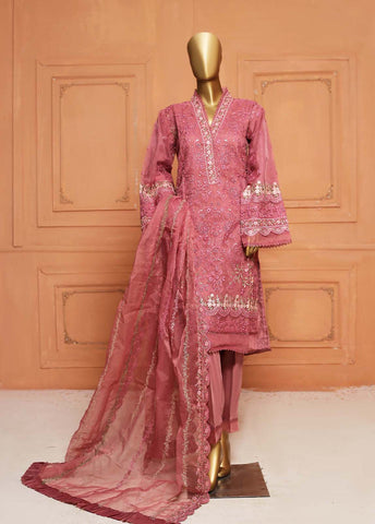 Bin Saeed Fabric - ZEF-2008-C - 3 Piece Embroidered Organza Stitched Suit