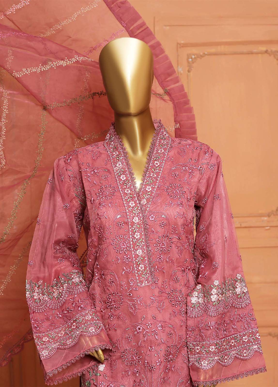 Bin Saeed Fabric - ZEF-2008-C - 3 Piece Embroidered Organza Stitched Suit
