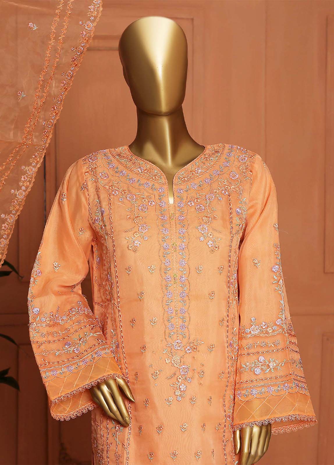 Bin Saeed Fabric - ZEF-2009-B- 3 Piece Embroidered Organza