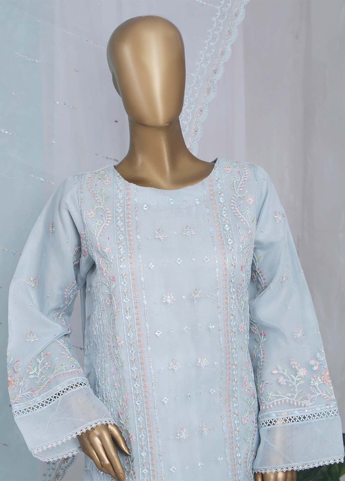 Bin Saeed Fabric - ZEF-2010-A- 3 Piece Embroidered Organza