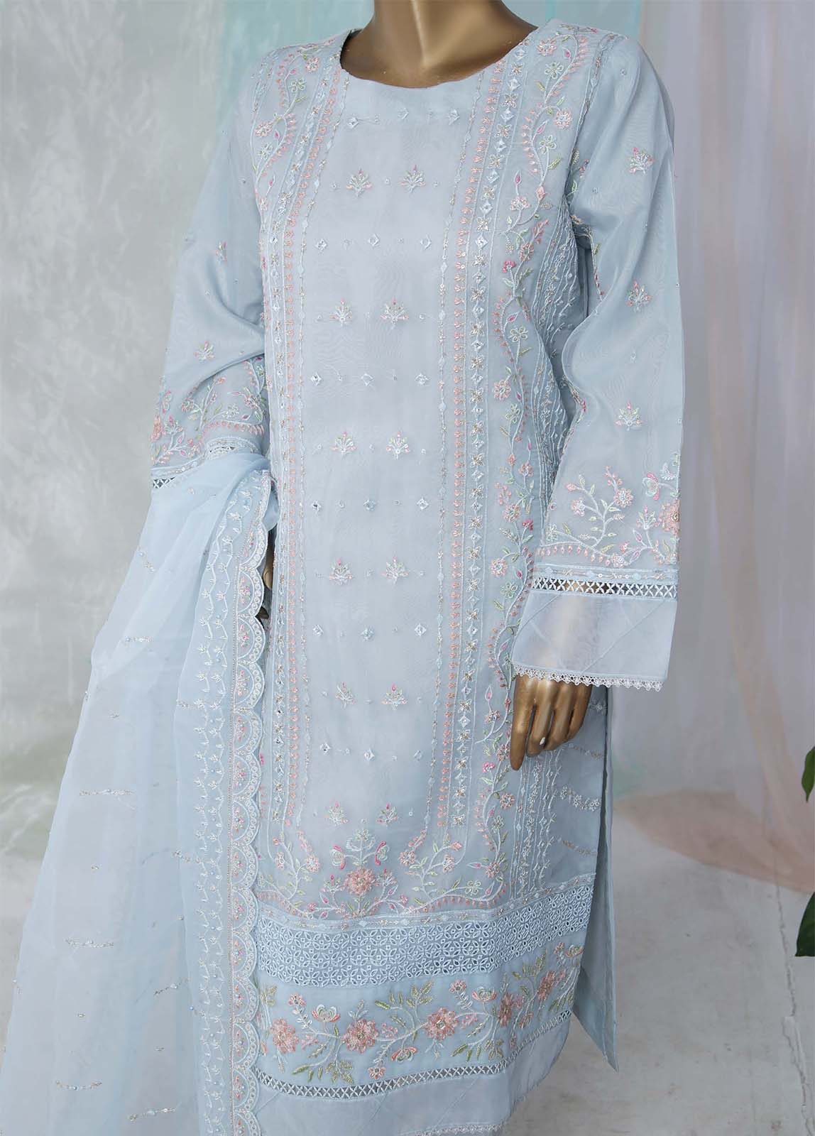 Bin Saeed Fabric - ZEF-2010-A- 3 Piece Embroidered Organza