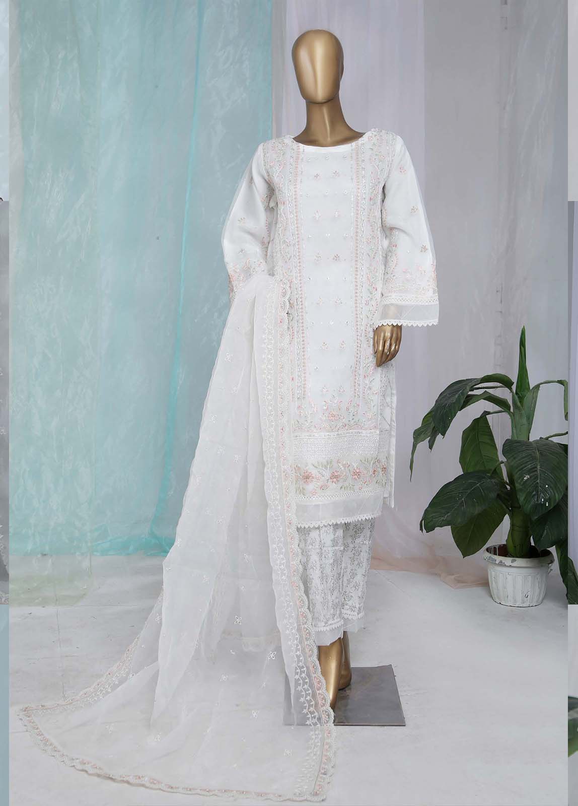 Bin Saeed Fabric - ZEF-2010-B- 3 Piece Embroidered Organza