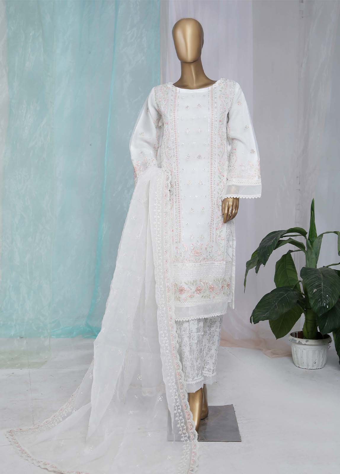 Bin Saeed Fabric - ZEF-2010-B- 3 Piece Embroidered Organza