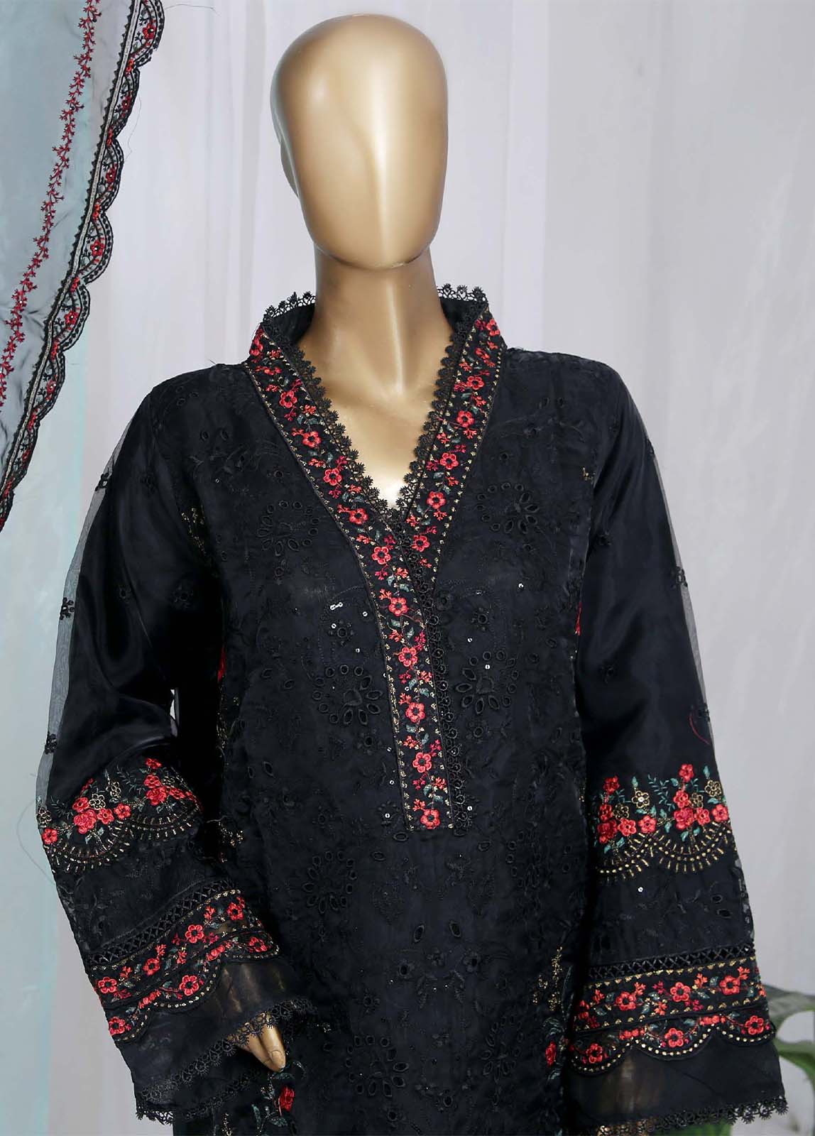 Bin Saeed Fabric - ZEF-2011-T- 3 Piece Embroidered Organza