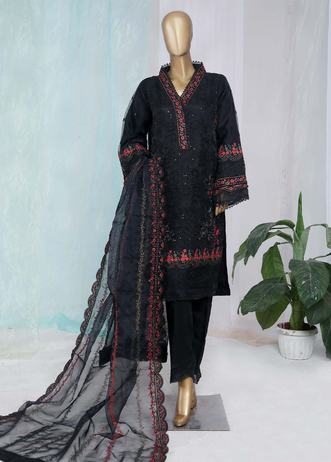 Bin Saeed Fabric - ZEF-2011-T- 3 Piece Embroidered Organza