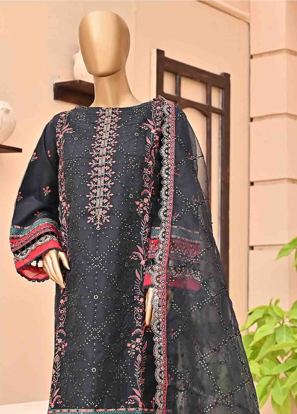 Bin Saeed Fabric - ZEF-2012-A- 3 Piece Embroidered Organza