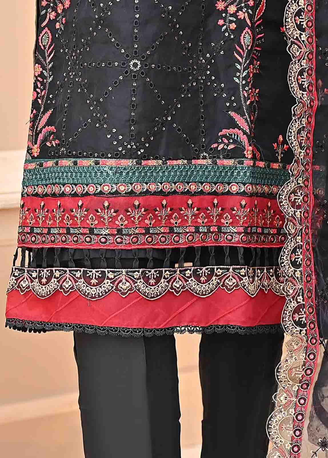 Bin Saeed Fabric - ZEF-2012-A- 3 Piece Embroidered Organza