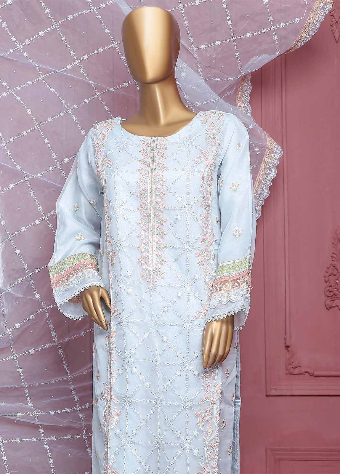 Bin Saeed Fabric - ZEF-2012-D- 3 Piece Embroidered Organza