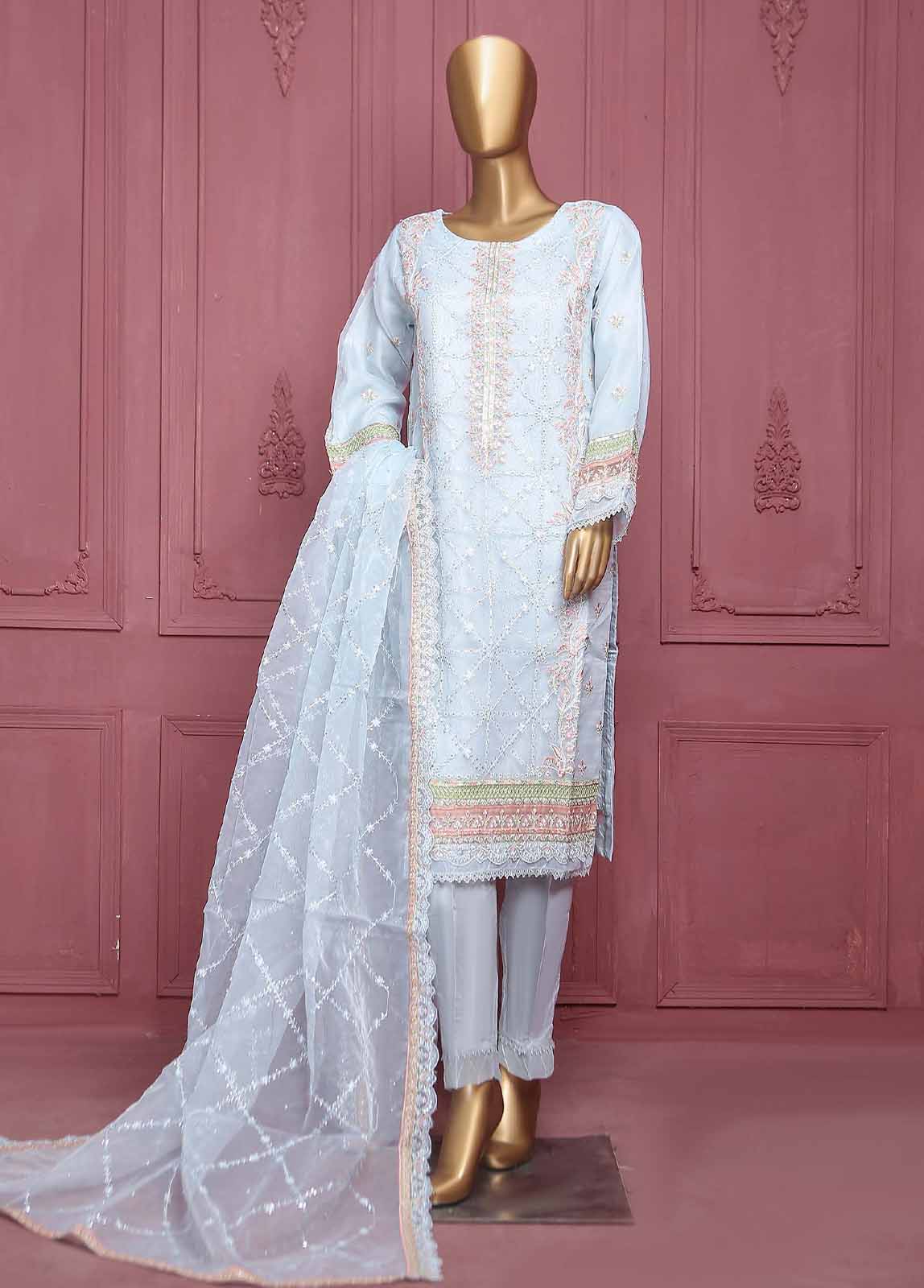 Bin Saeed Fabric - ZEF-2012-D- 3 Piece Embroidered Organza