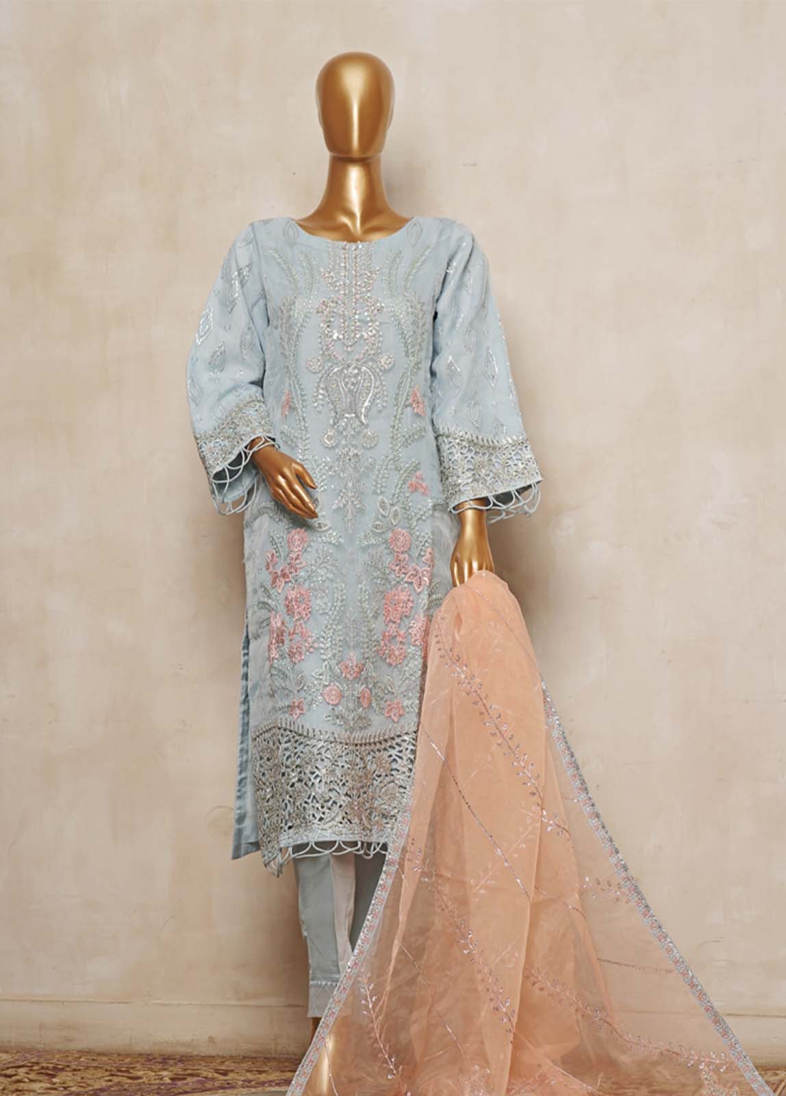 Bin Saeed Fabric - ZEF-2036- 3 Piece Embroidered Organza