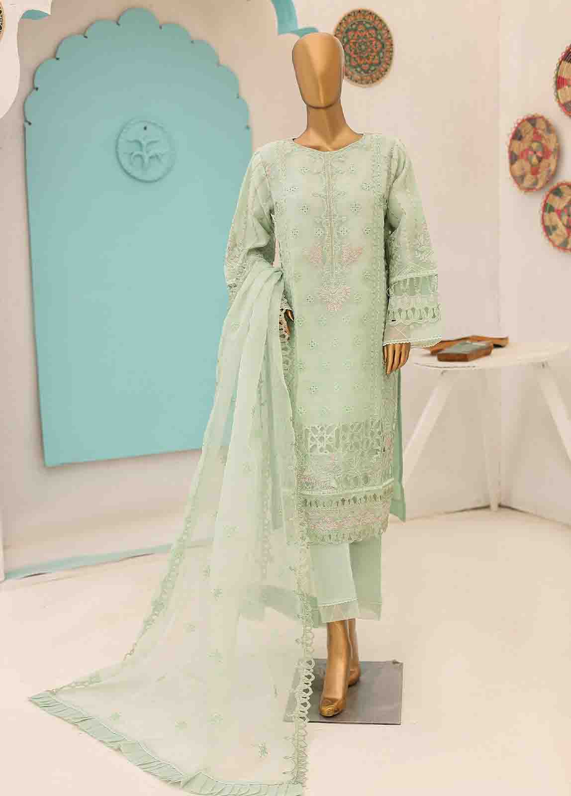 Bin Saeed Fabric - ZEF-2036 J- 3 Piece Embroidered Organza