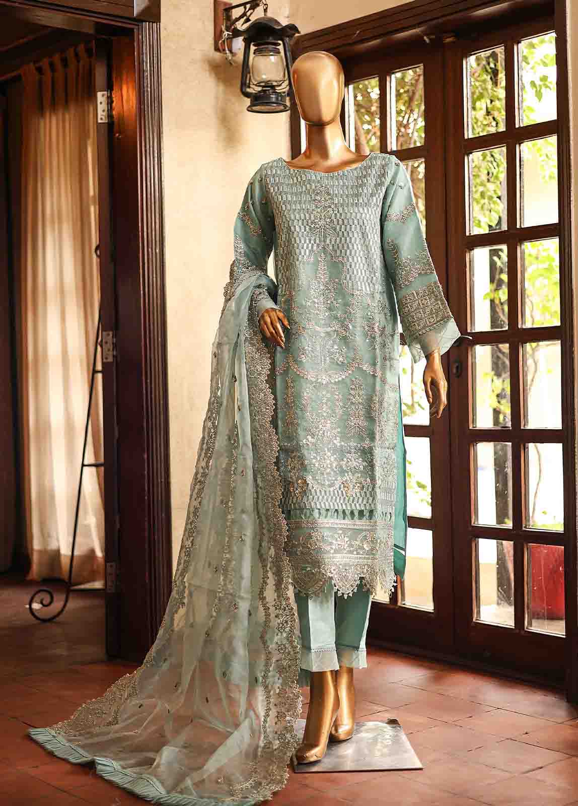 Bin Saeed Fabric - ZEF-2037- 3 Piece Embroidered Organza