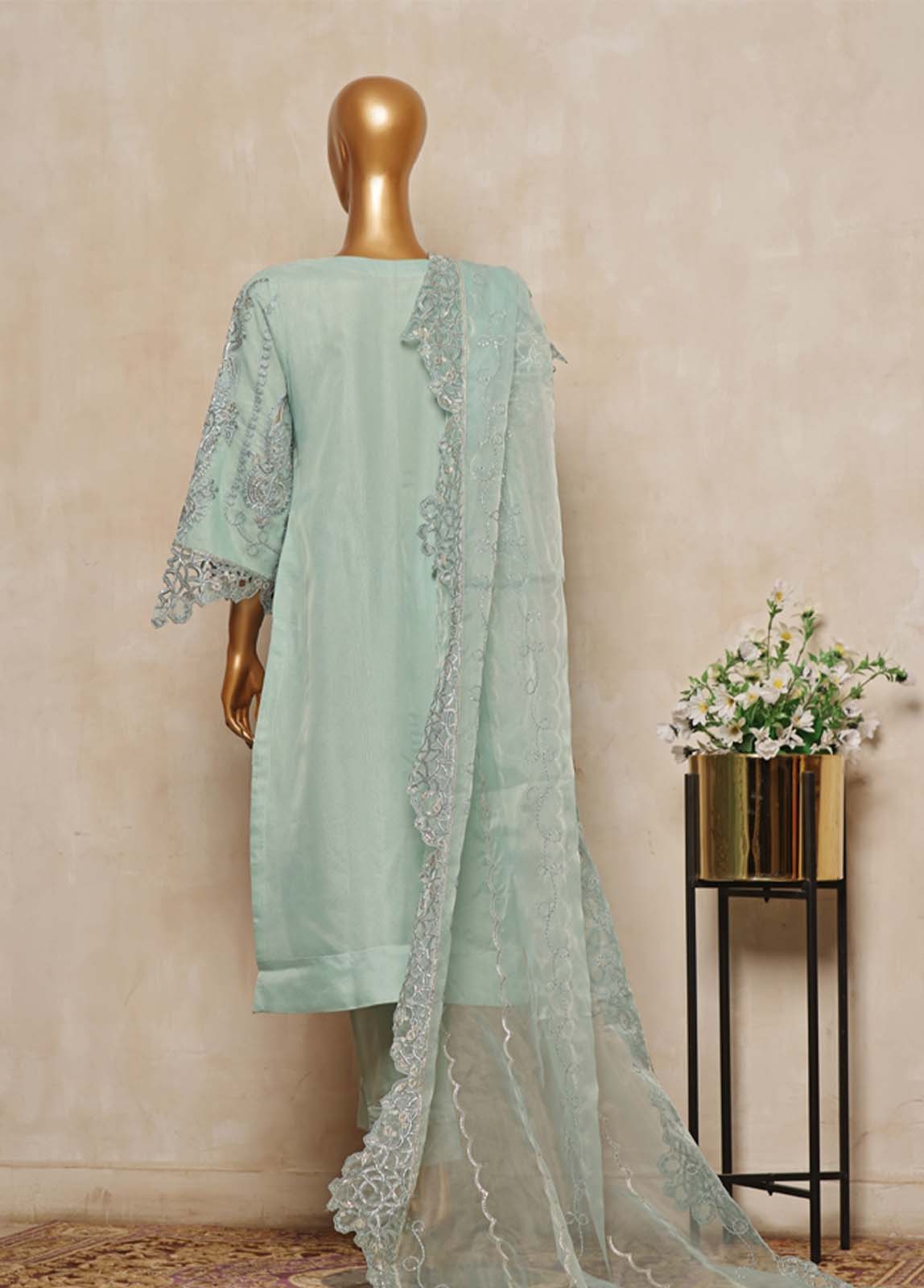 Bin Saeed Fabric - ZEF-2038- 3 Piece Embroidered Organza