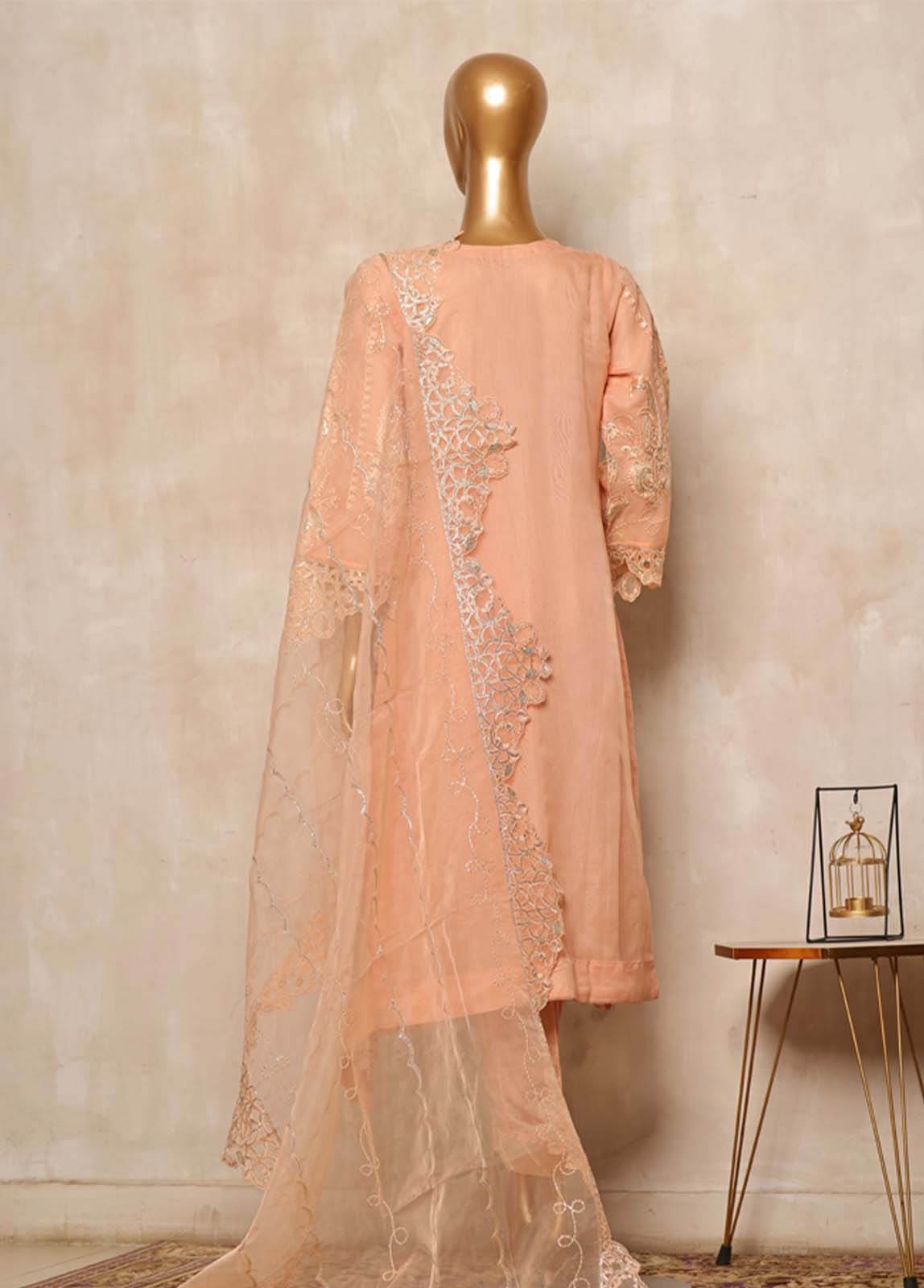 Bin Saeed Fabric - ZEF-2038 B- 3 Piece Embroidered Organza