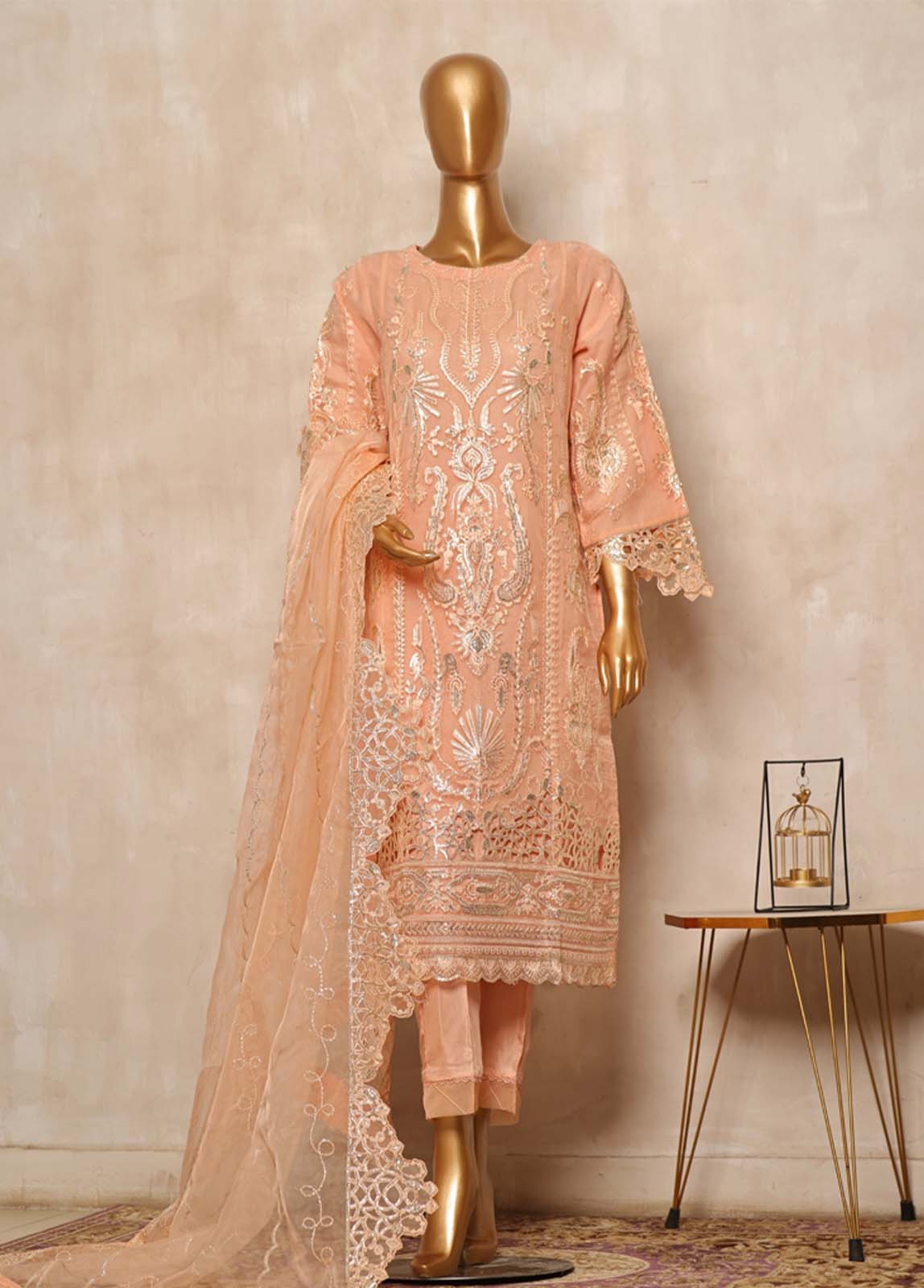 Bin Saeed Fabric - ZEF-2038 B- 3 Piece Embroidered Organza