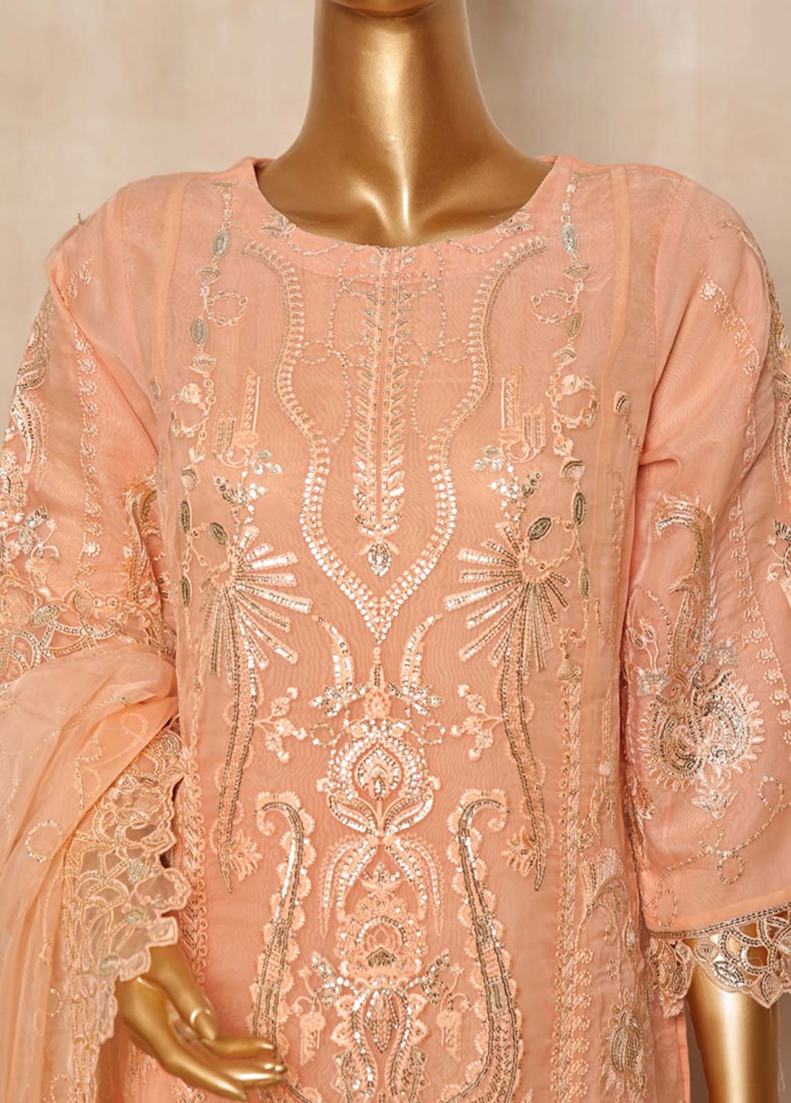 Bin Saeed Fabric - ZEF-2038 B- 3 Piece Embroidered Organza