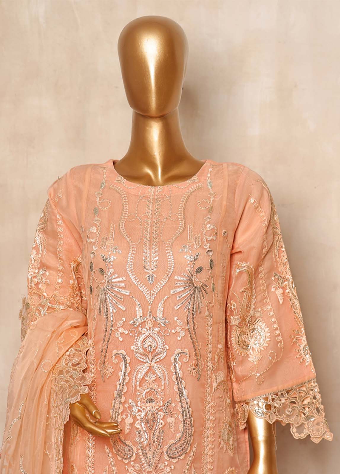 Bin Saeed Fabric - ZEF-2038 B- 3 Piece Embroidered Organza