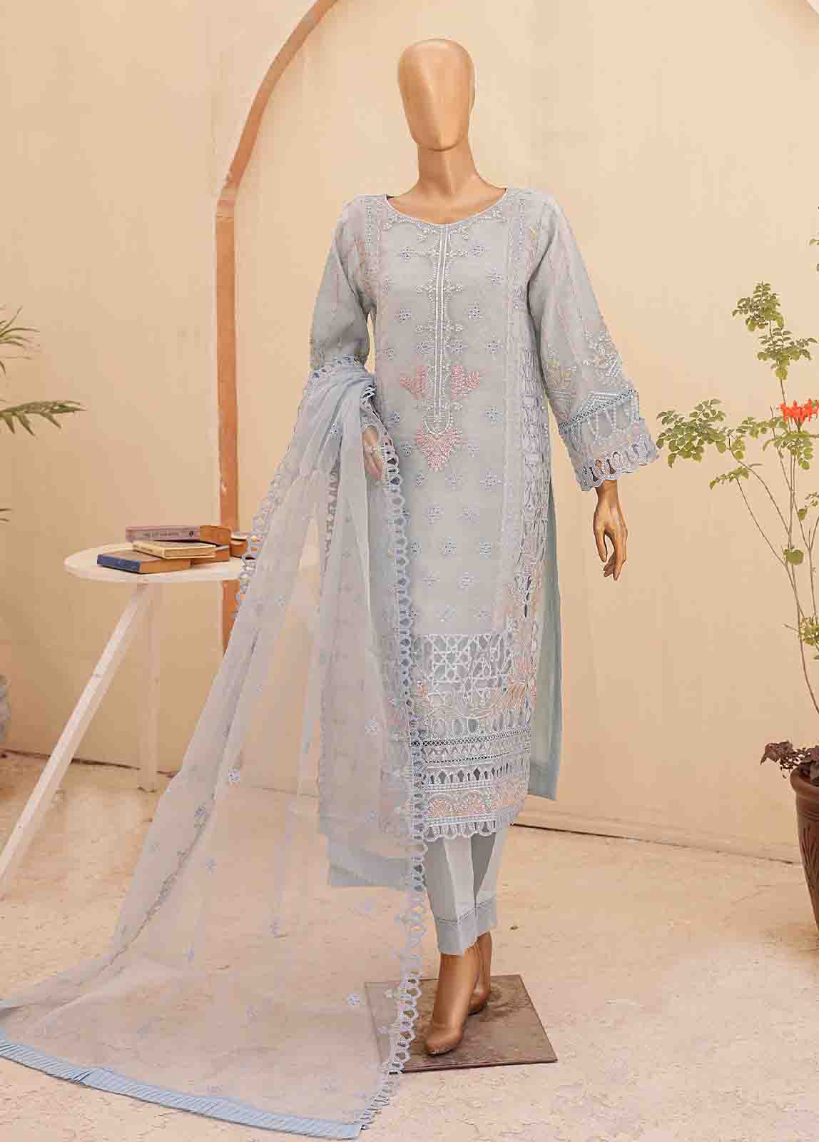 Bin Saeed Fabric - ZEF-2040 H- 3 Piece Embroidered Organza