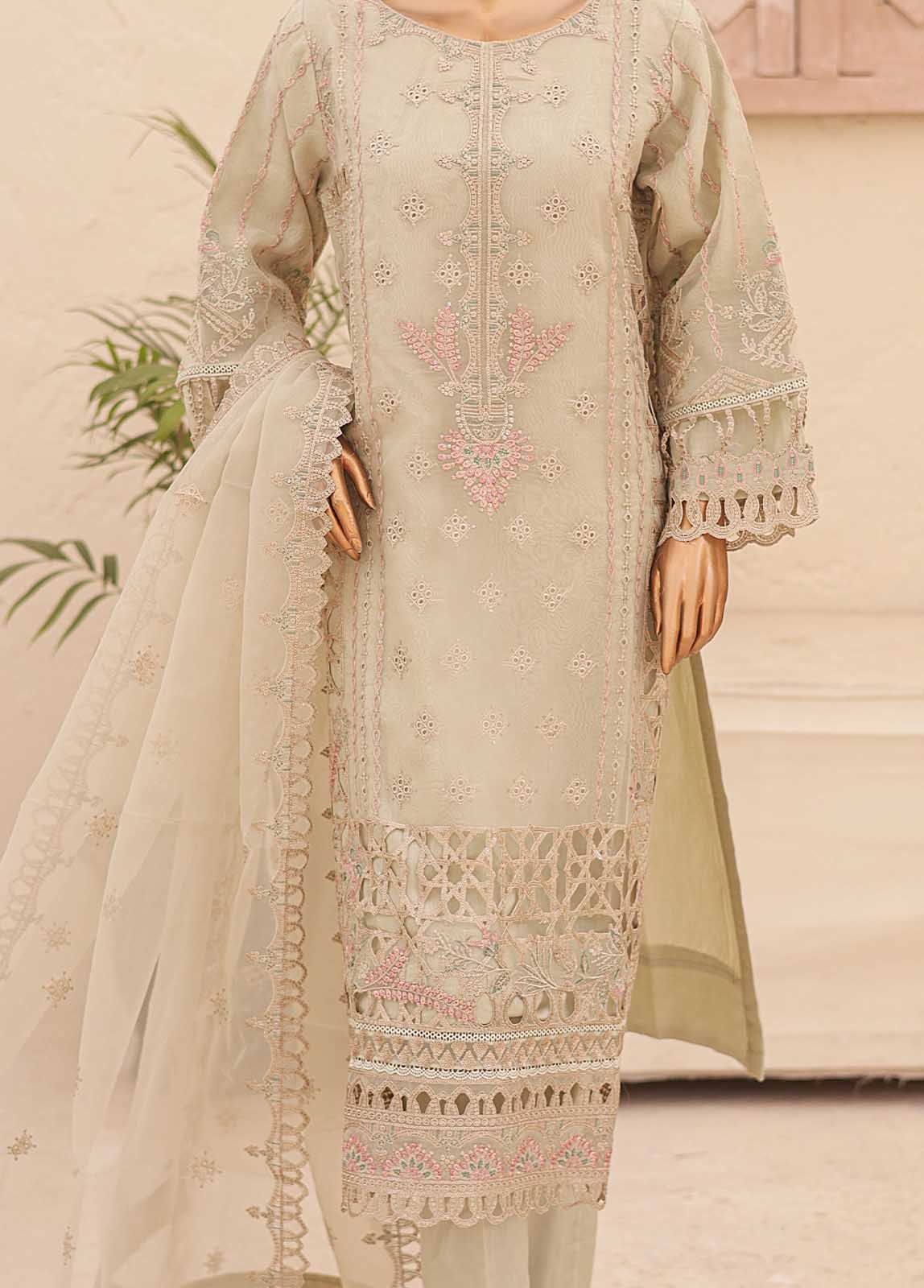 Bin Saeed Fabric - ZEF-2040 S- 3 Piece Embroidered Organza