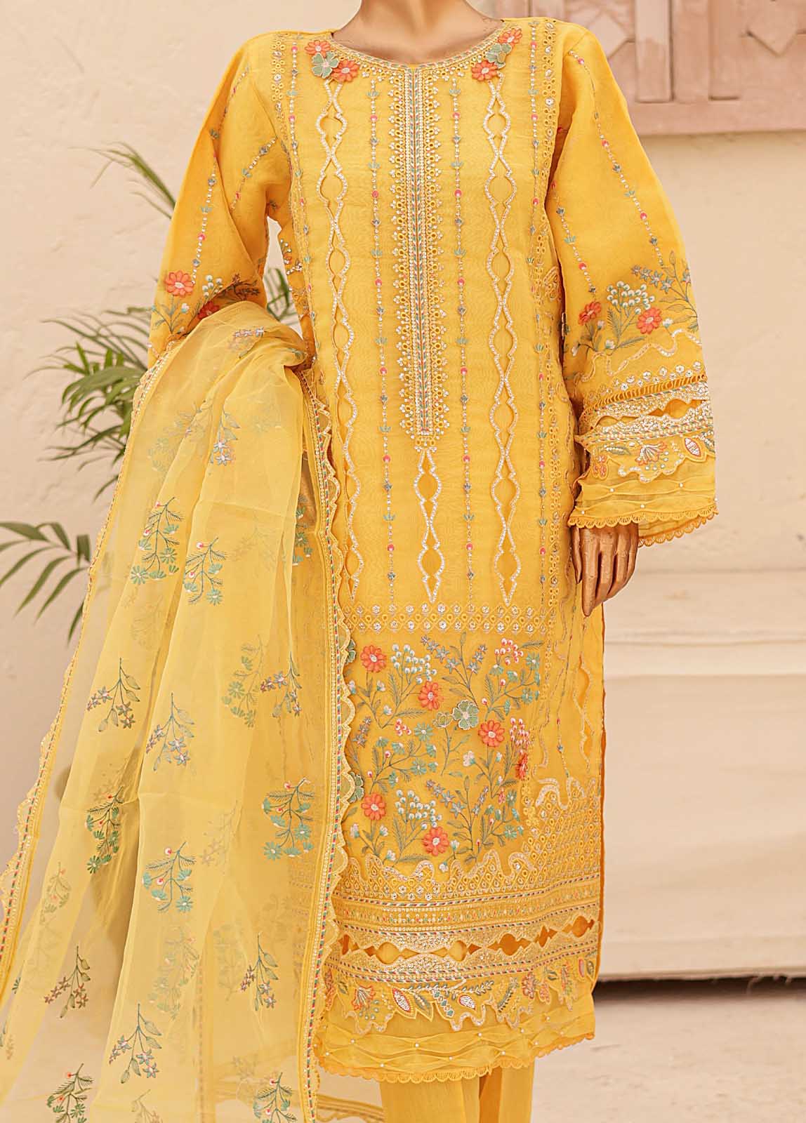 Bin Saeed Fabric - ZEF-2041 - 3 Piece Embroidered Organza