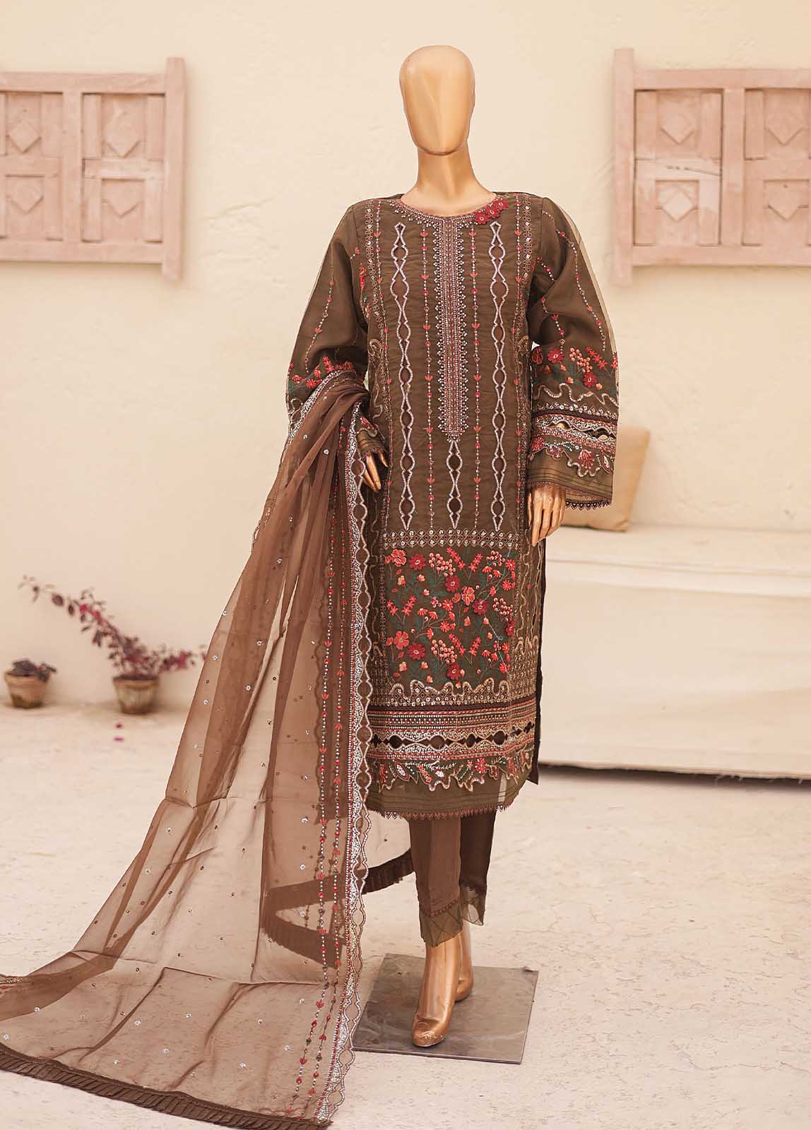 Bin Saeed Fabric - ZEF-2041 A- 3 Piece Embroidered Organza