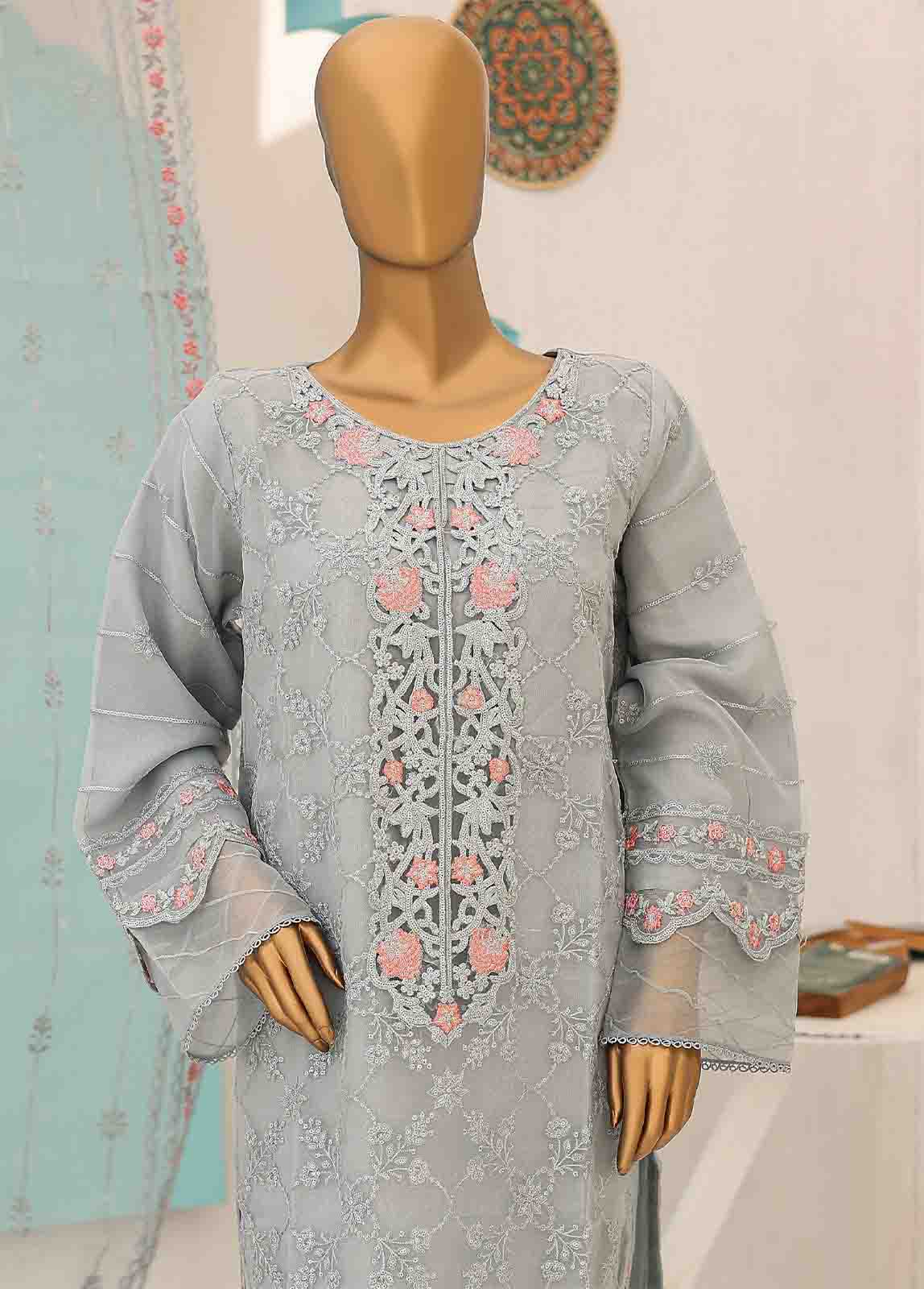 Bin Saeed Fabric - ZEF-2043- 3 Piece Embroidered Organza