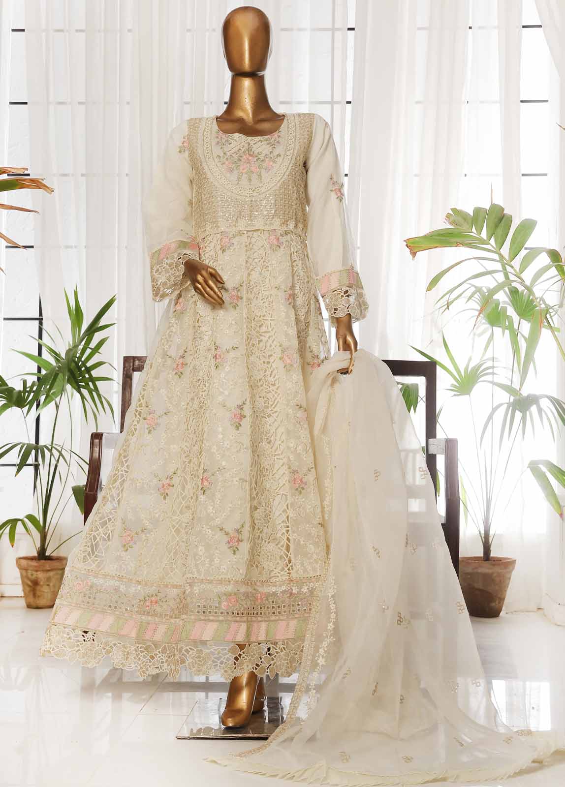 Bin Saeed Fabric - ZEF-2060 F- 3 Piece Organza Stitched Suit