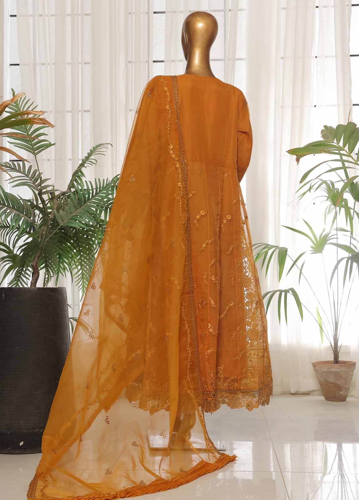 Bin Saeed Fabric - ZEF-2061 F- 3 Piece Organza Stitched Suit