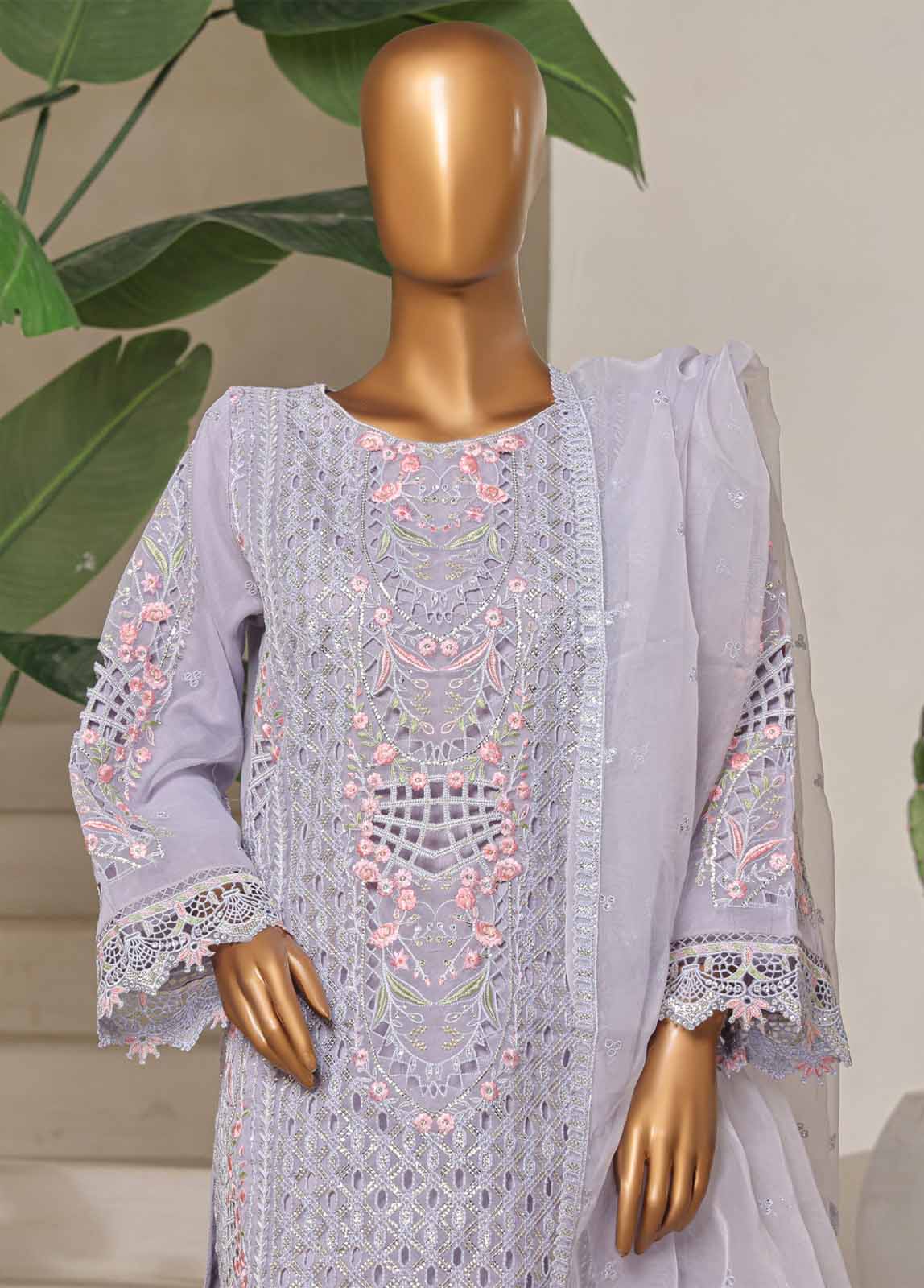 ZEF-2067 U- 3 Piece Organza Stitched Suit