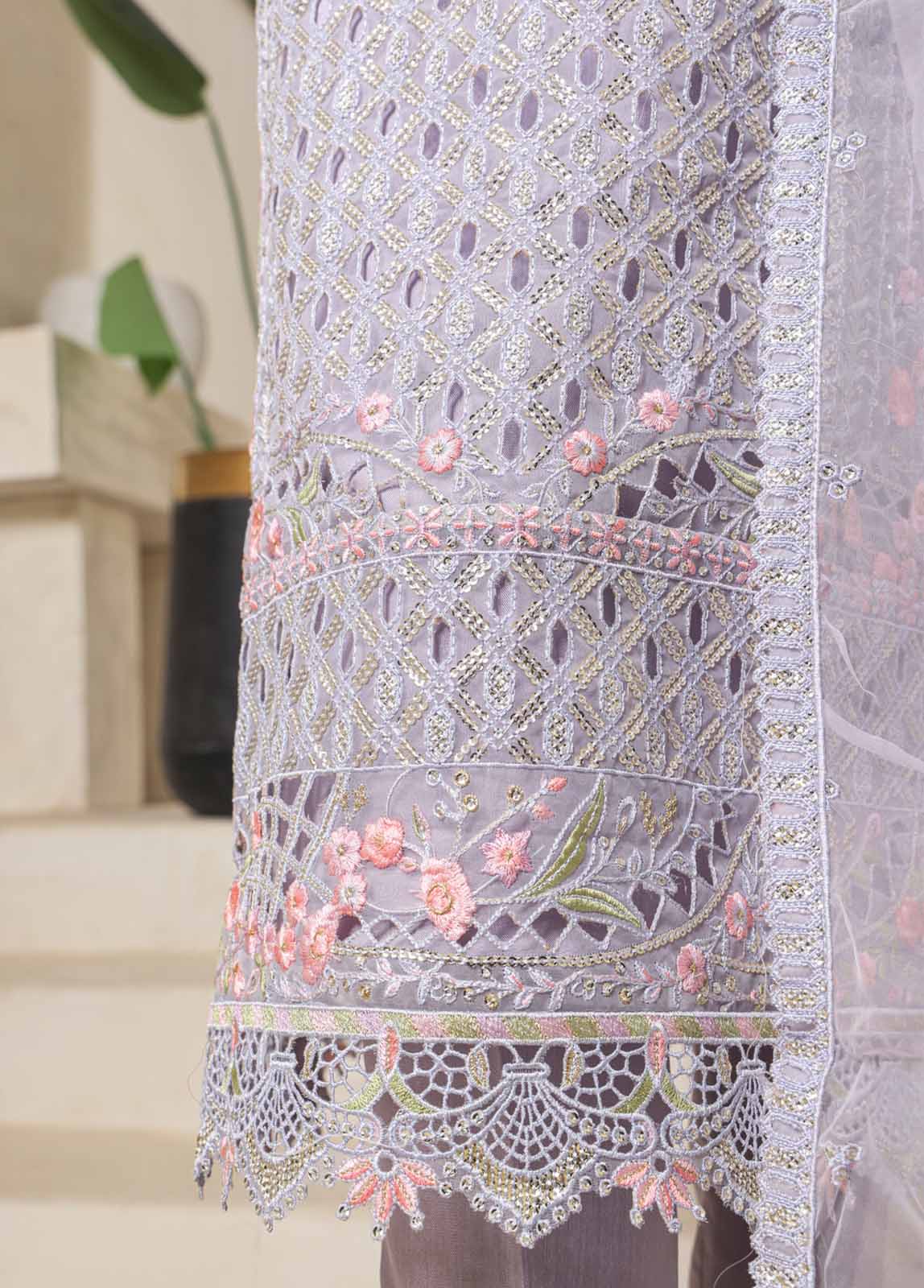ZEF-2067 U- 3 Piece Organza Stitched Suit