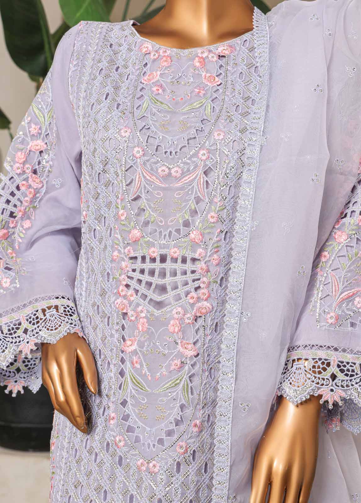 ZEF-2067 U- 3 Piece Organza Stitched Suit