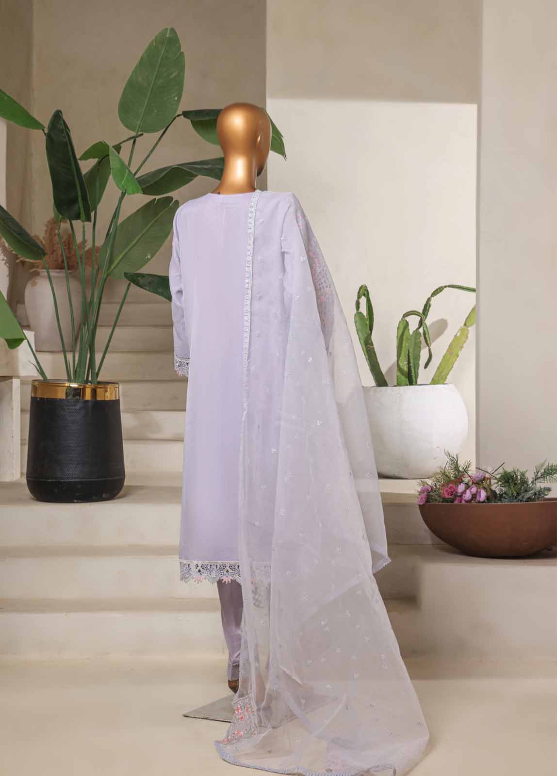 ZEF-2067 U- 3 Piece Organza Stitched Suit